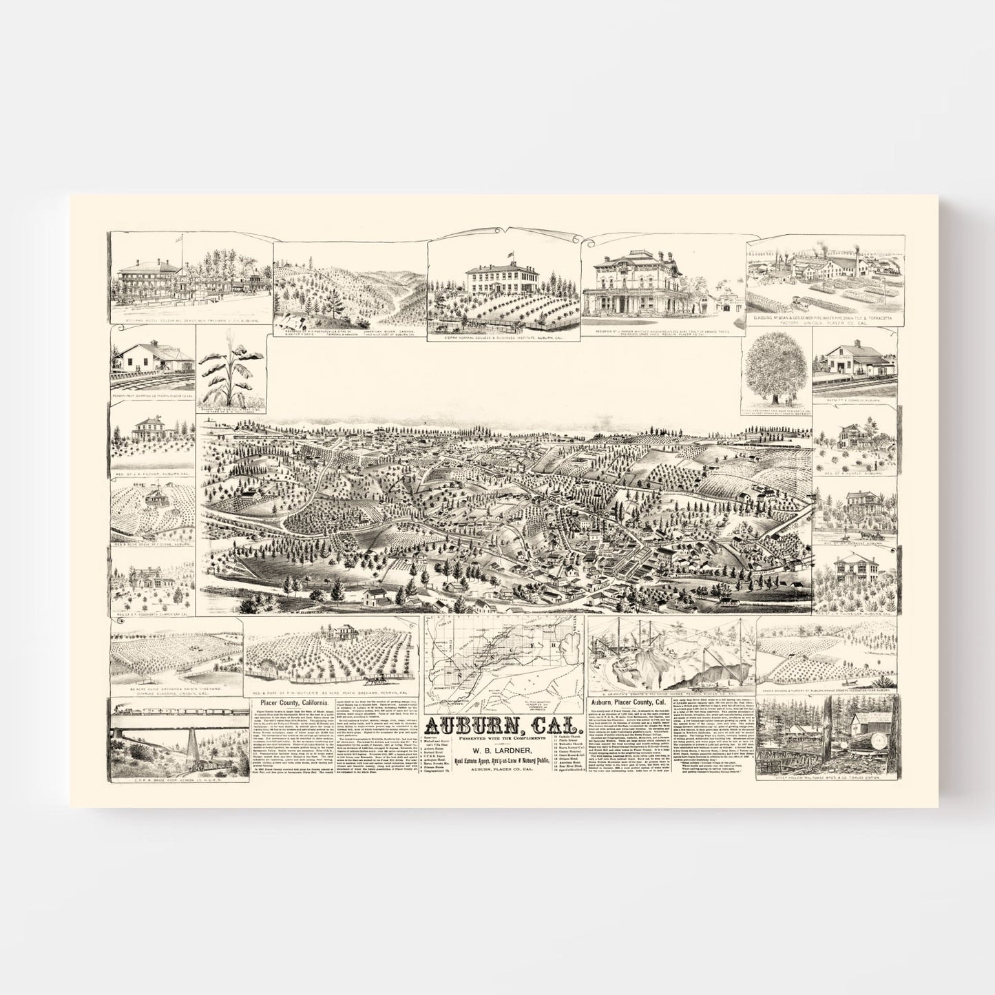 Vintage Map of Auburn, California 1887
