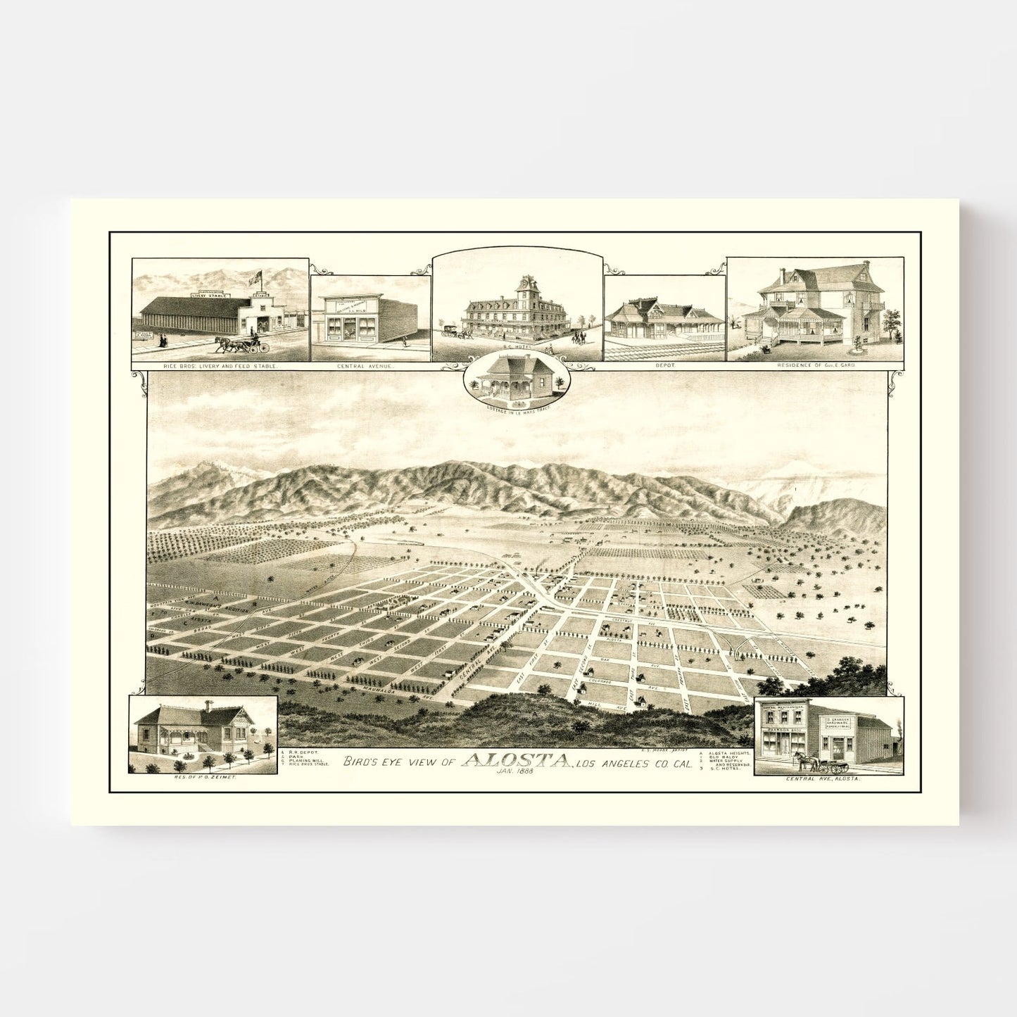 Vintage Map of Alosta, California 1888