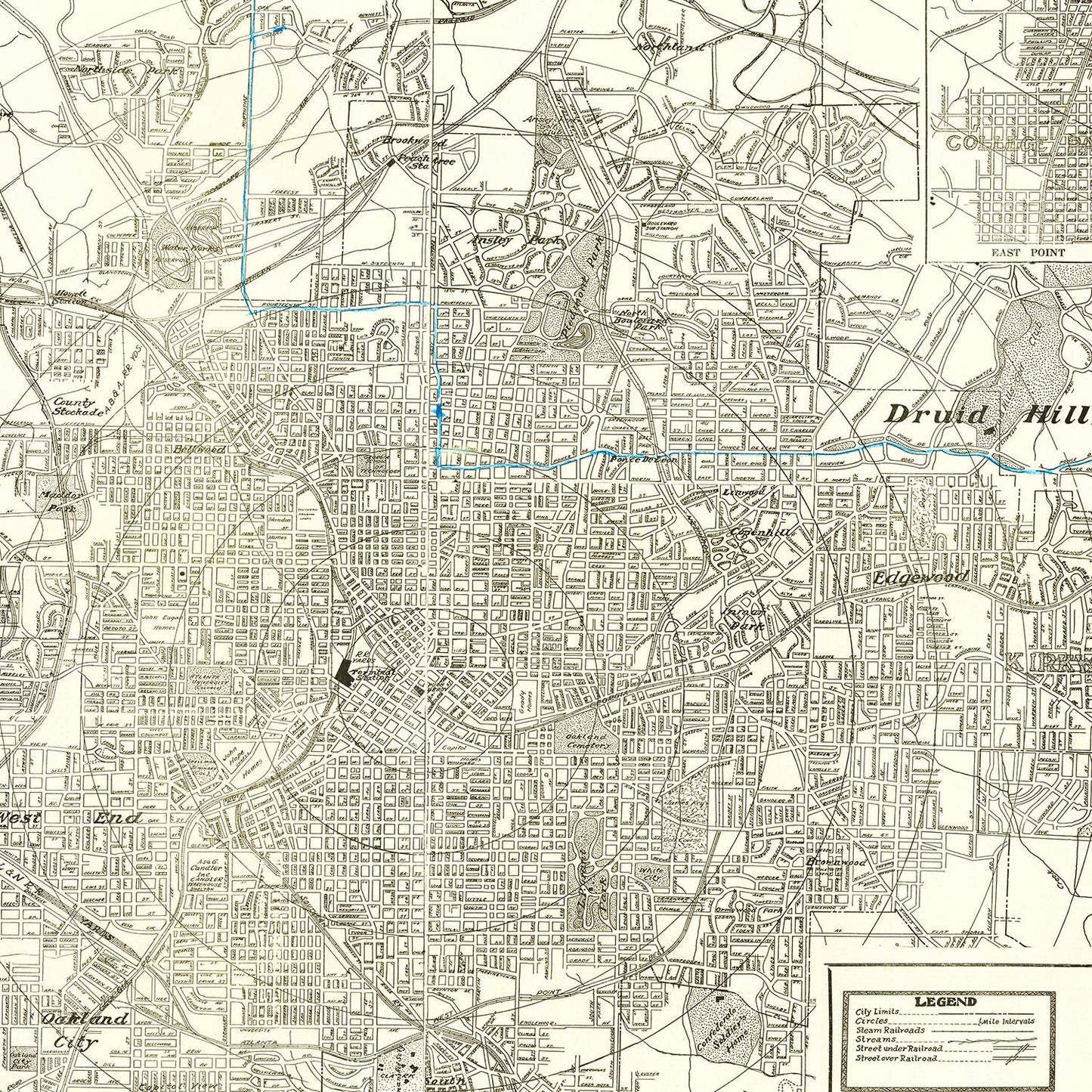 Vintage Map of Atlanta, Georgia 1947