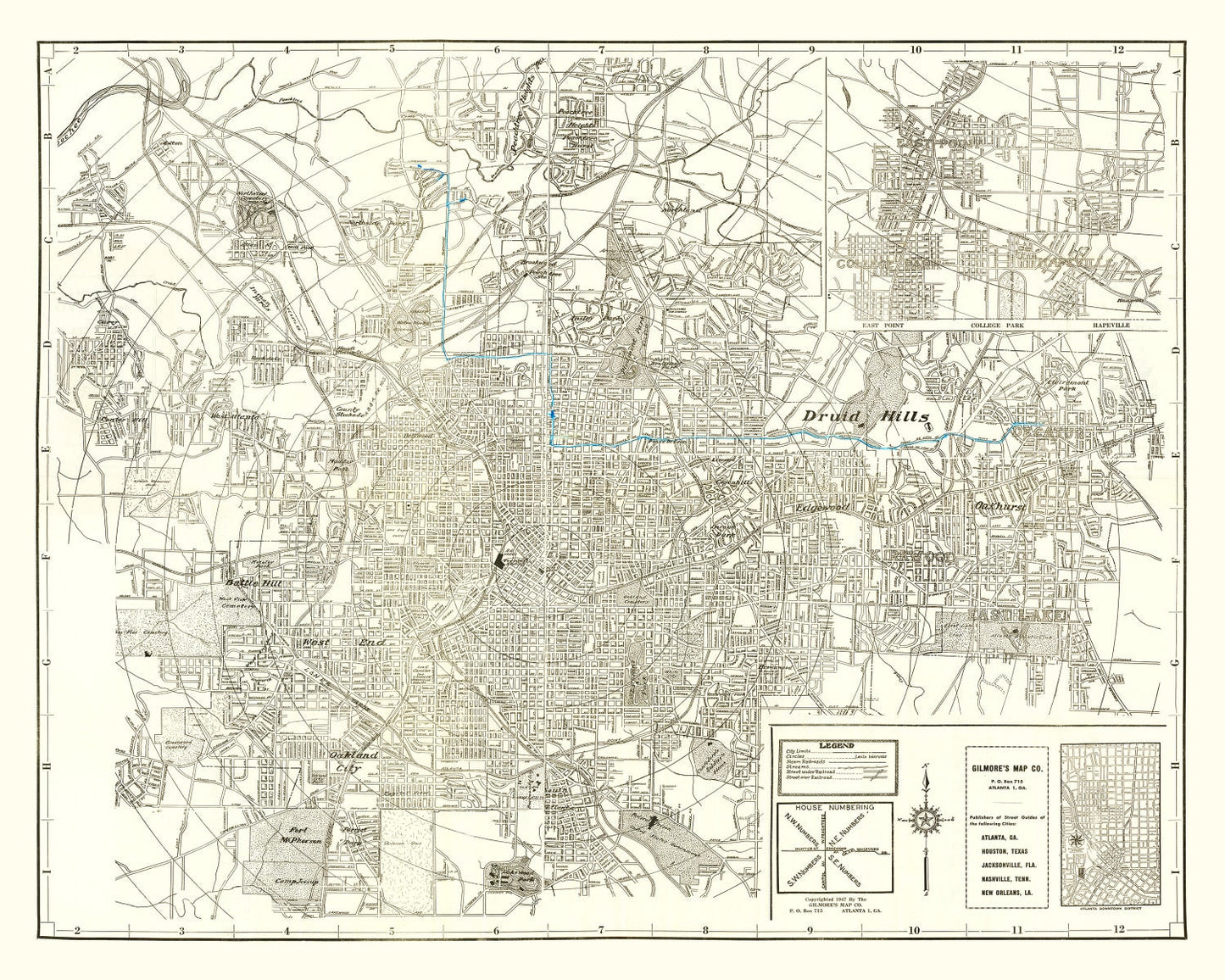 Vintage Map of Atlanta, Georgia 1947
