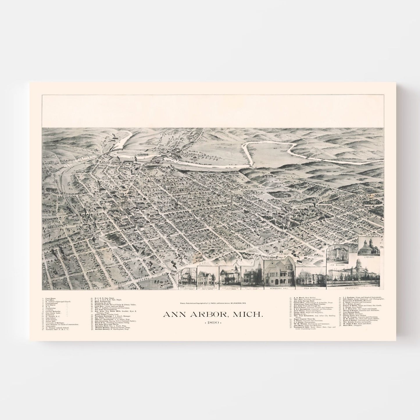 Vintage Map of Ann Arbor, Michigan 1890