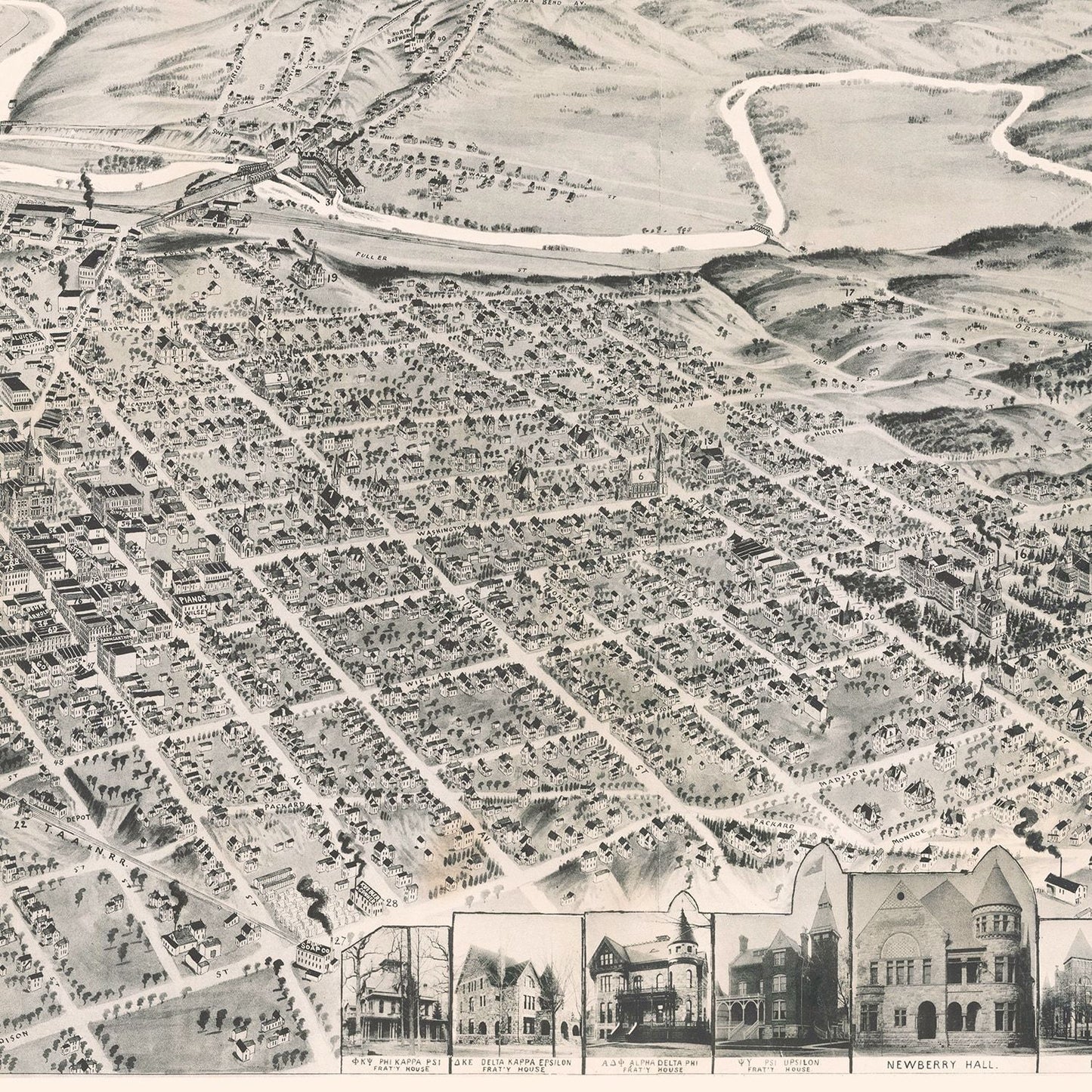 Vintage Map of Ann Arbor, Michigan 1890