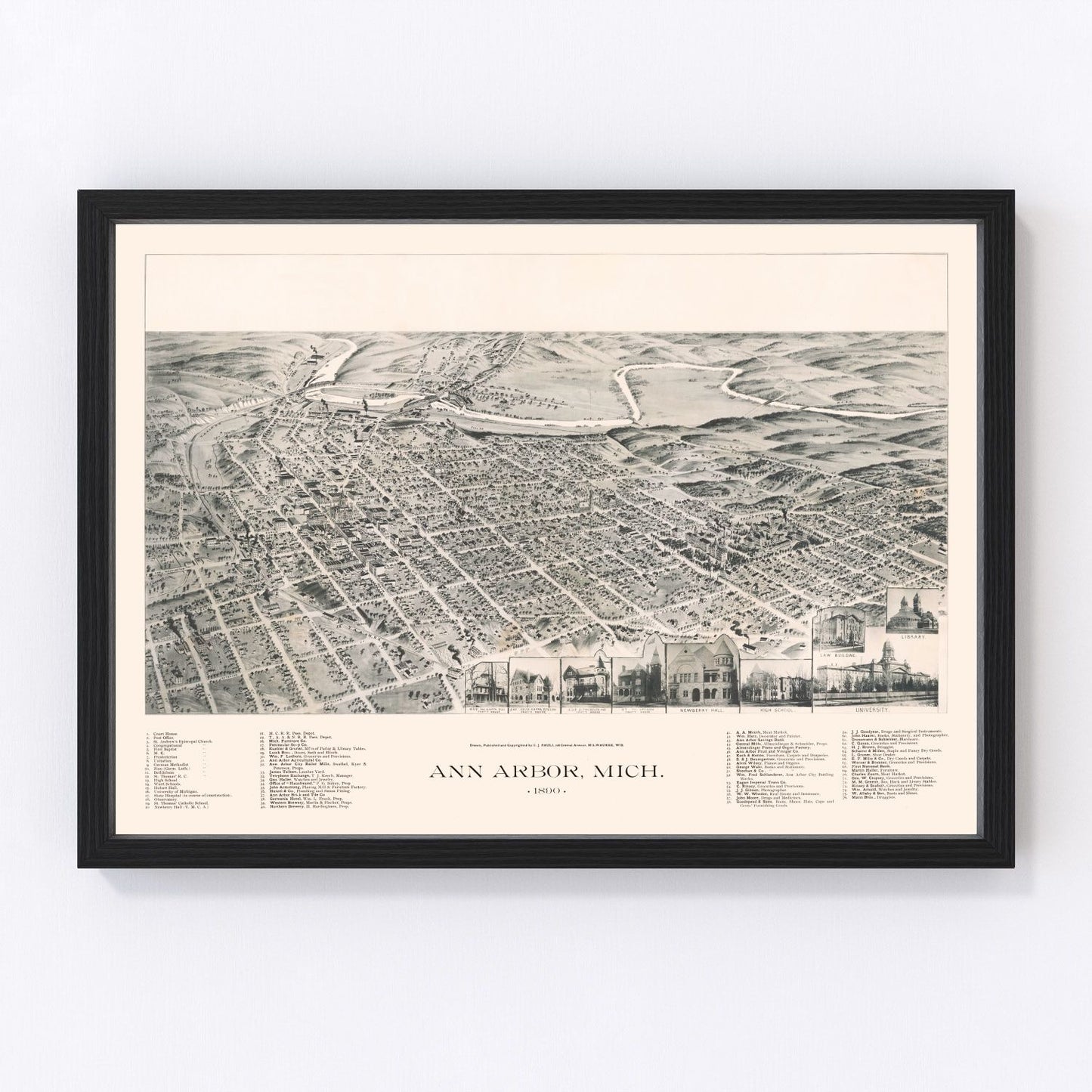 Vintage Map of Ann Arbor, Michigan 1890