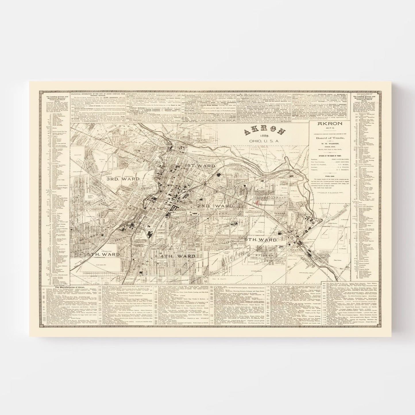 Vintage Map of Akron, Ohio 1889