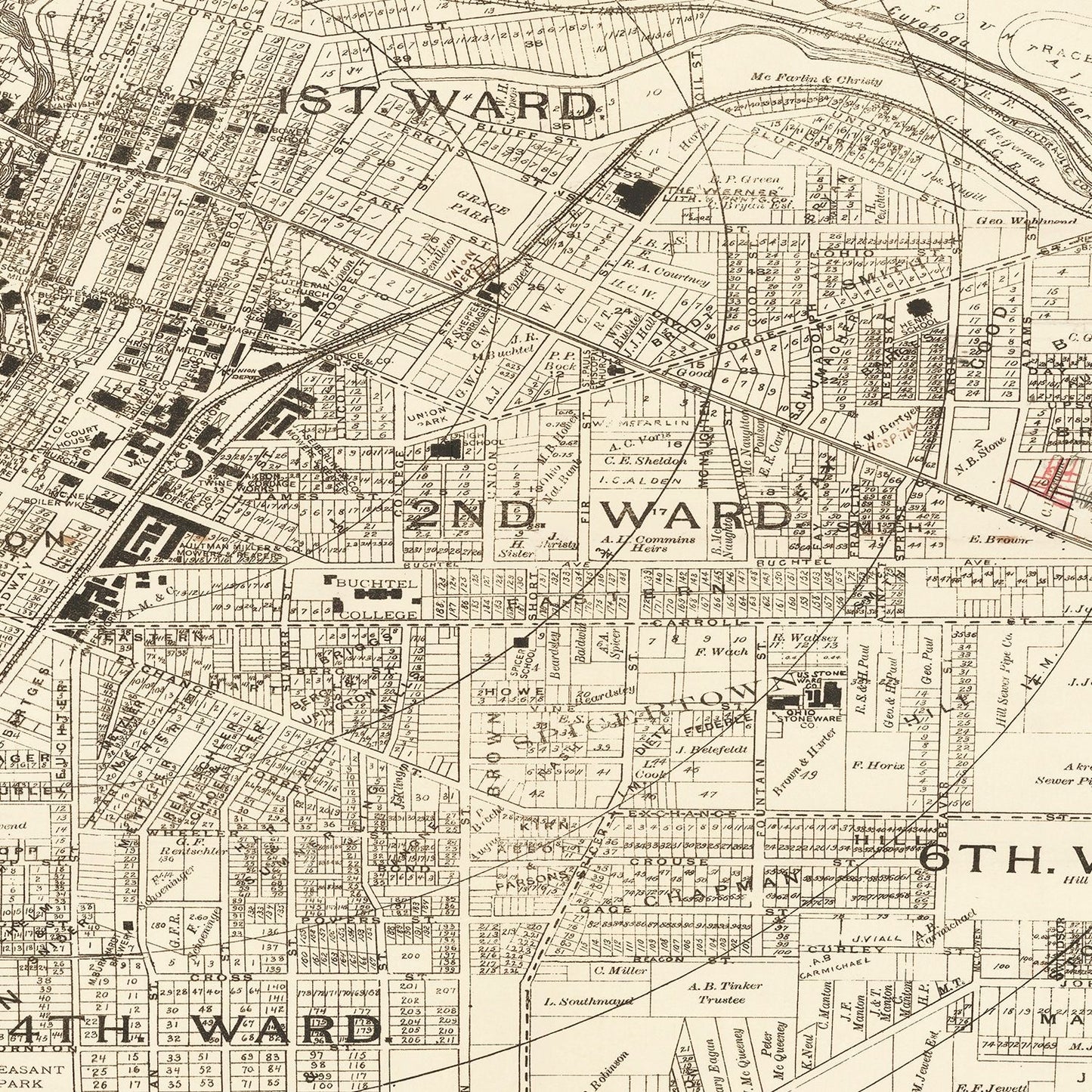 Vintage Map of Akron, Ohio 1889