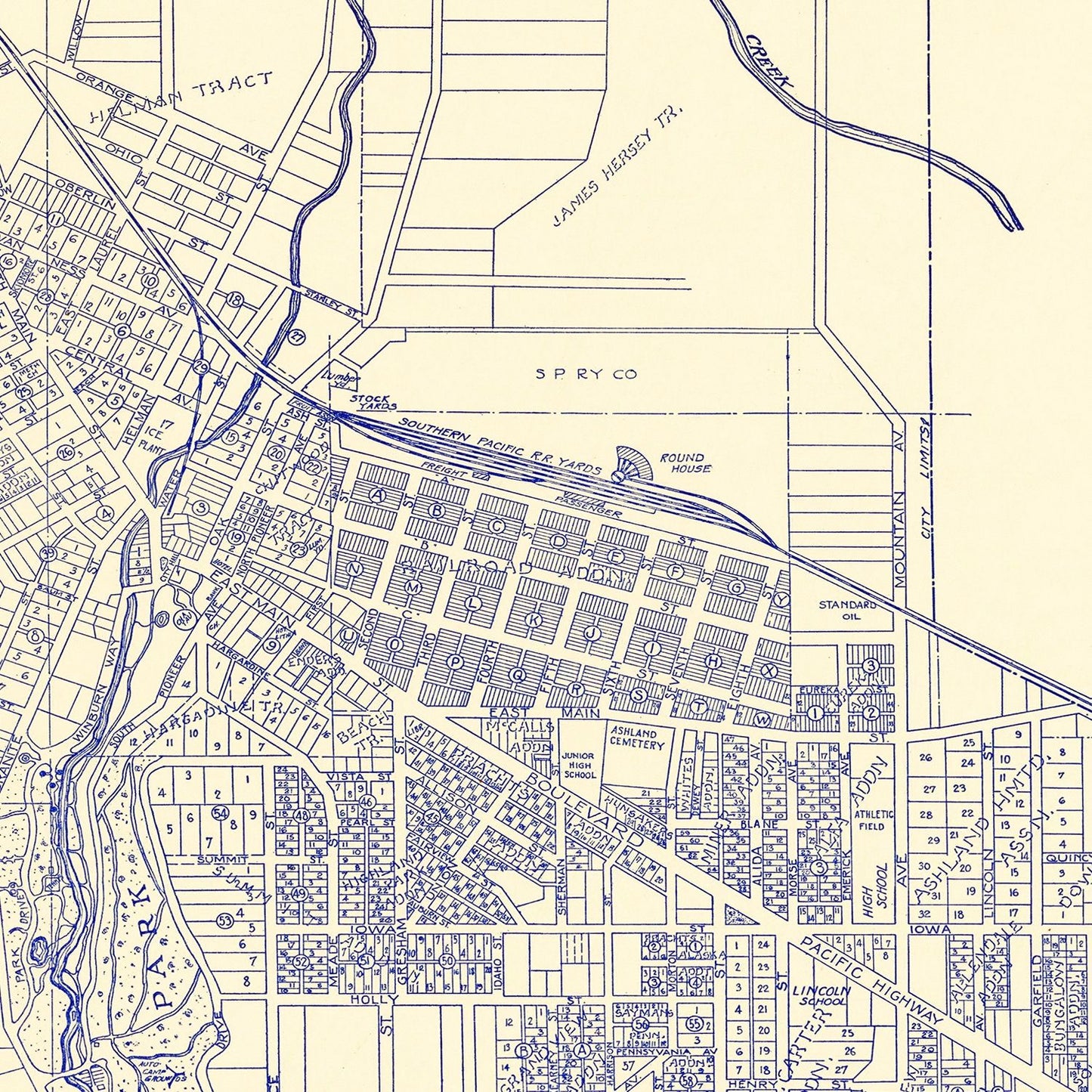 Vintage Map of Ashland, Oregon 1920