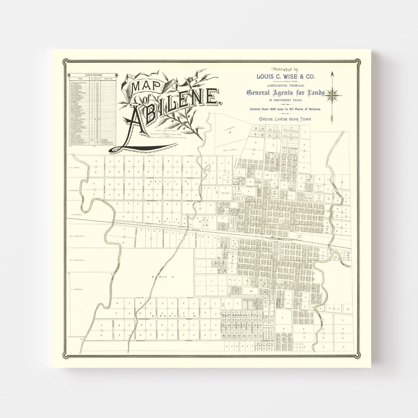 Vintage Map of Abilene, Texas 1885