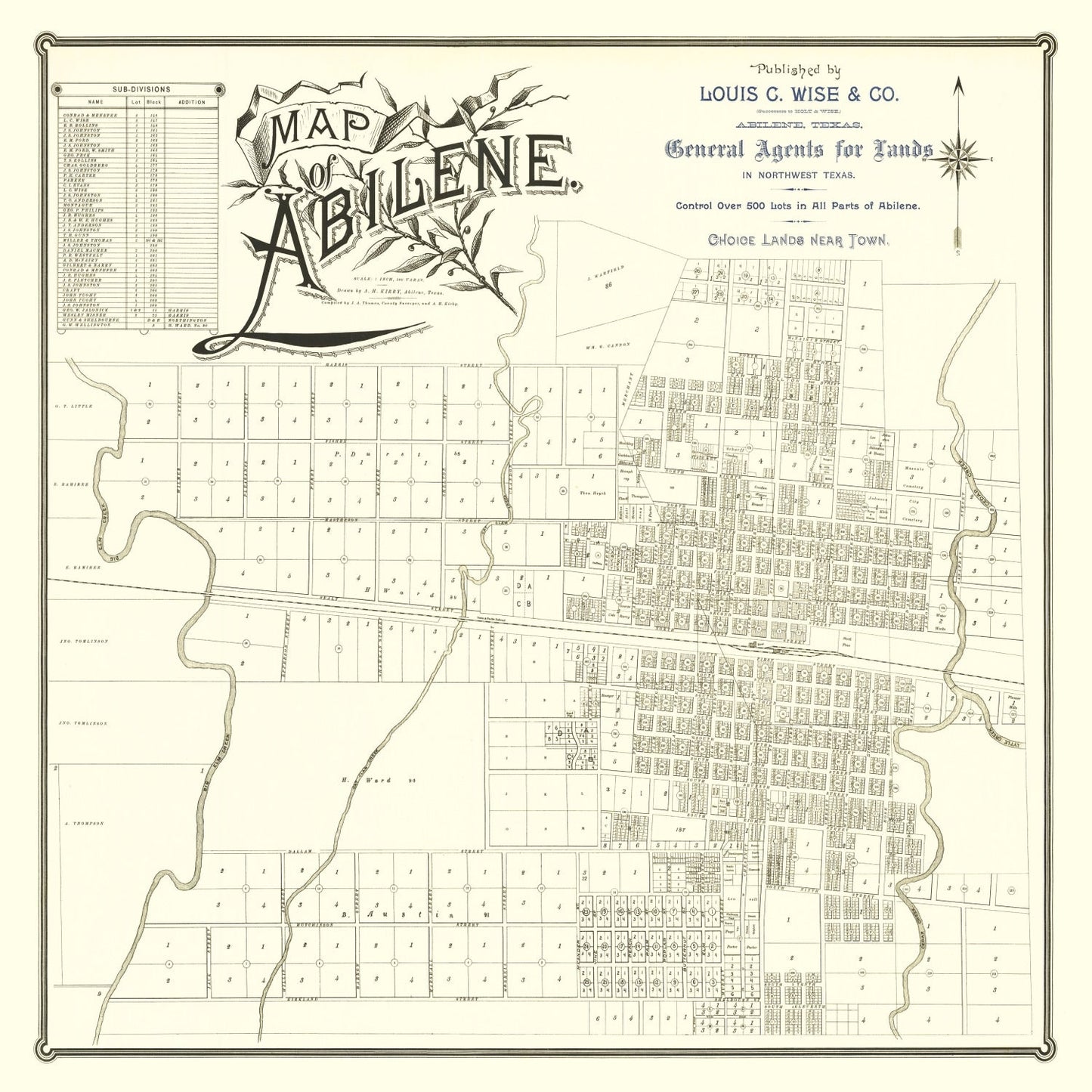 Vintage Map of Abilene, Texas 1885