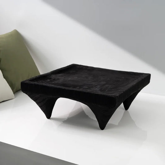 Modern Wabi-Sabi Low Tea Table – Black Desktop Coffee Table & Dry Tea Tray