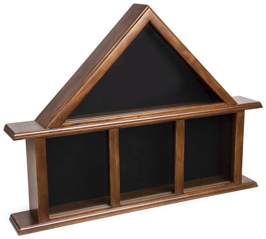Glass Flag Cases with 3 Compartments, Solid Pine Construction with Felt Backer – Cherry Finish