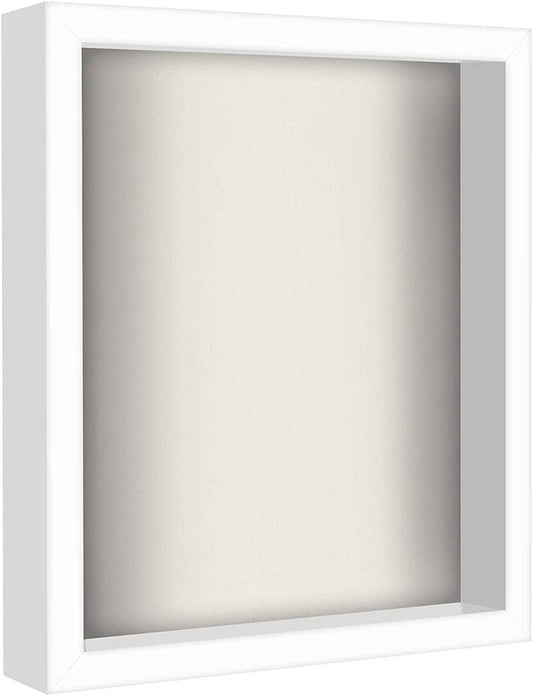 White Shadow Box Frame with Soft Linen Back | Displays Memorabilia and Photos up to 8x10 Inches