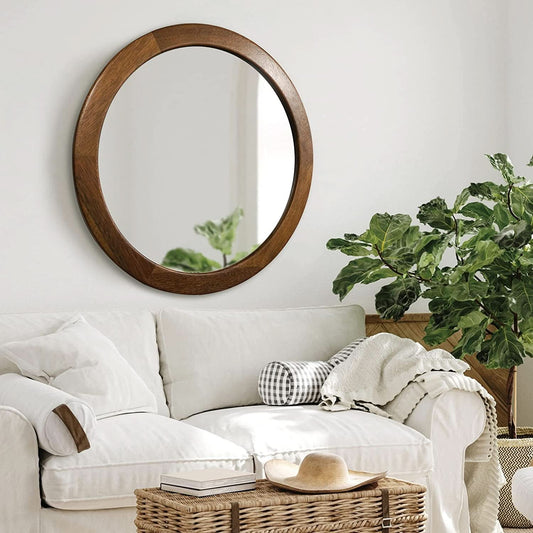 Walnut Frame Rustic Wooden Wall Mirror Bedroom Decor