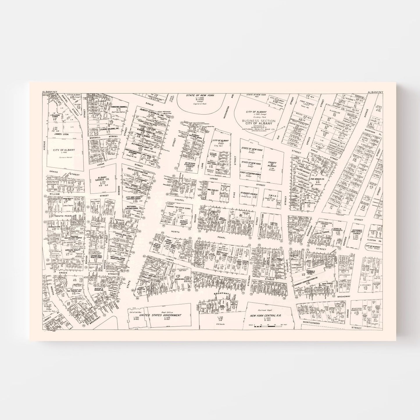 Vintage Map of Albany, NY Business Section 1947