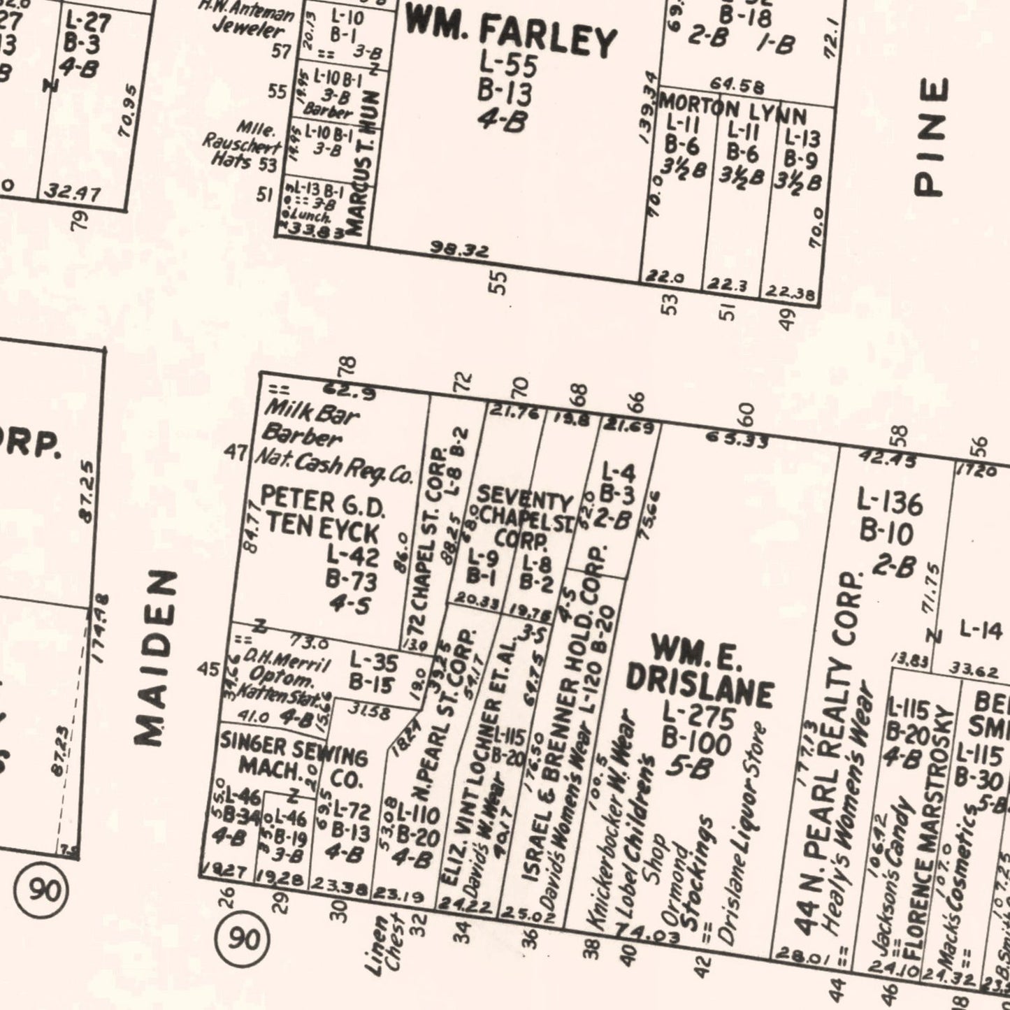 Vintage Map of Albany, NY Business Section 1947