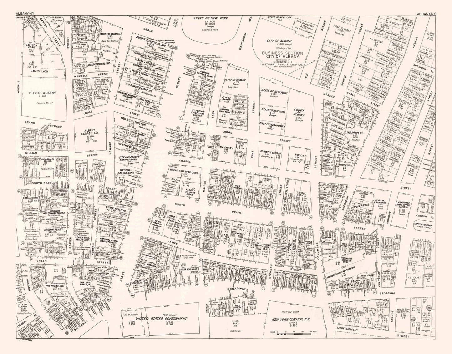 Vintage Map of Albany, NY Business Section 1947
