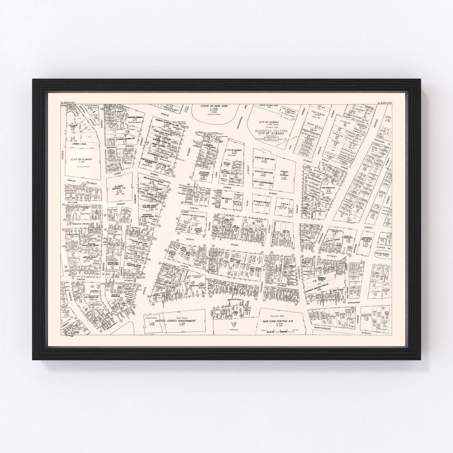 Vintage Map of Albany, NY Business Section 1947