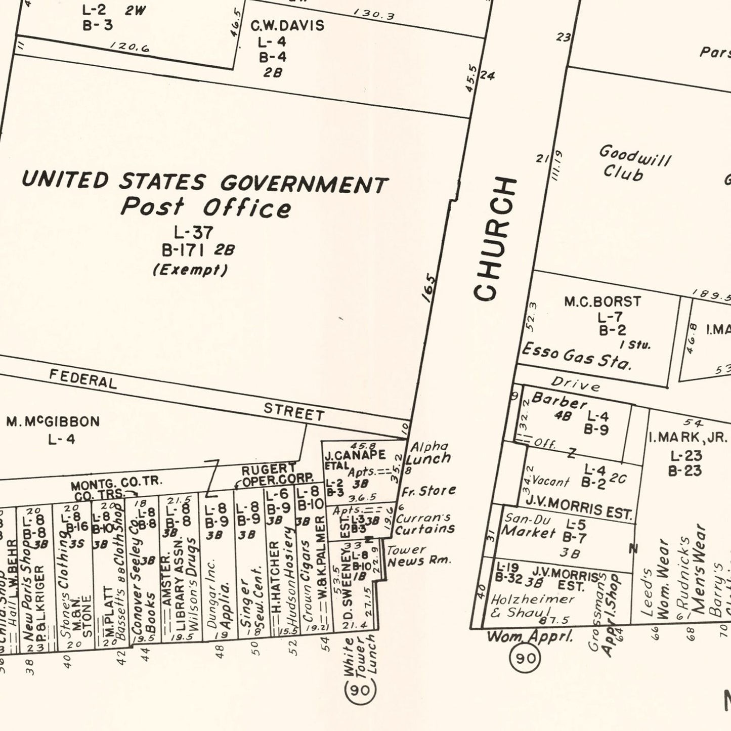 Vintage Map of Amsterdam, NY Business Section 1947
