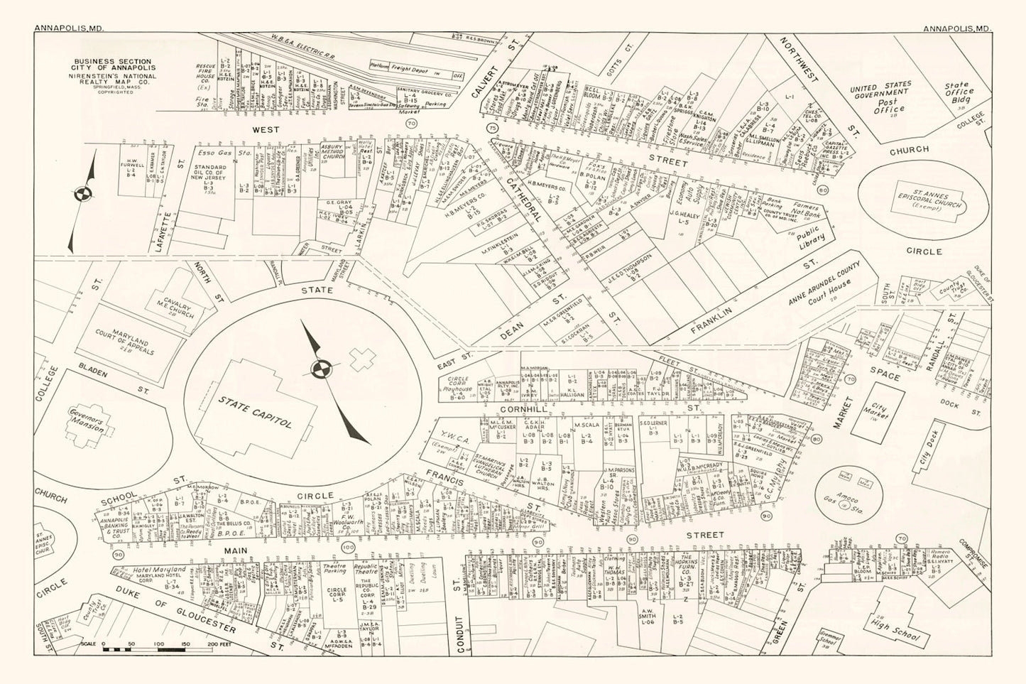 Vintage Map of Annapolis, MD Business Section 1947