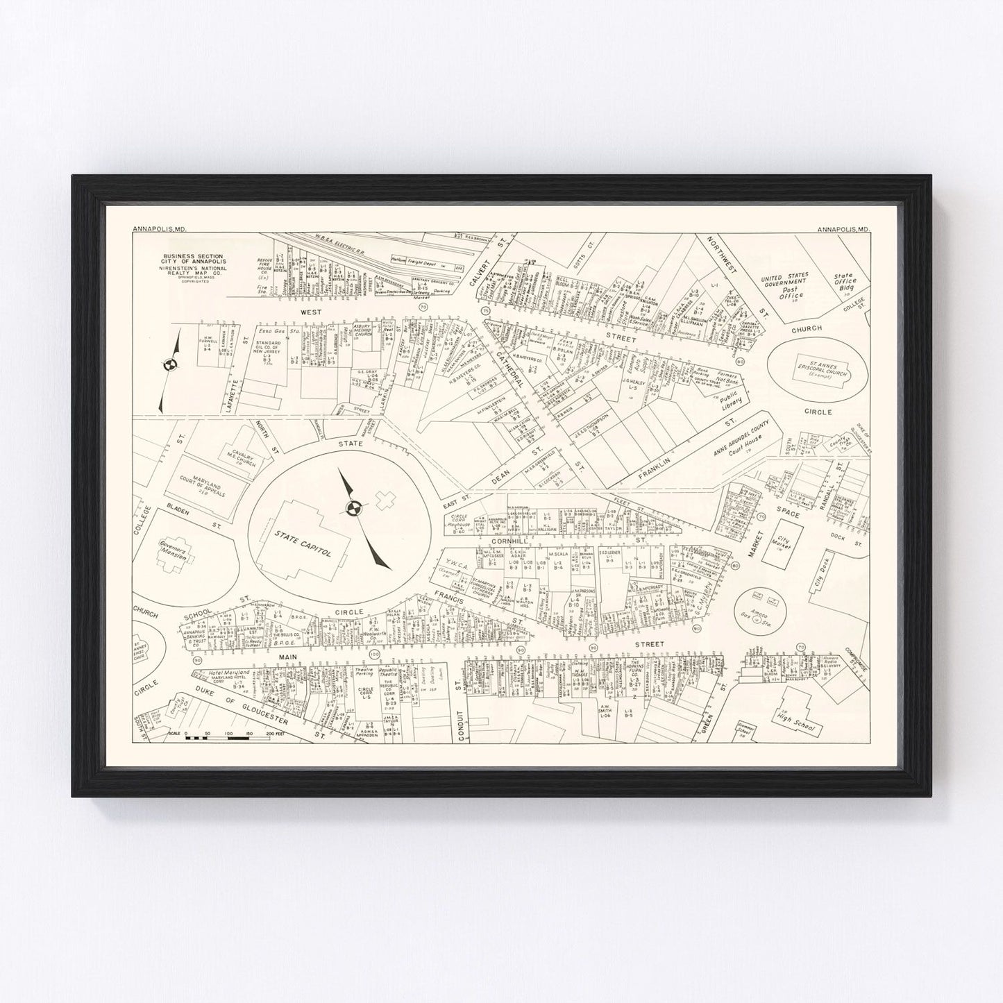 Vintage Map of Annapolis, MD Business Section 1947