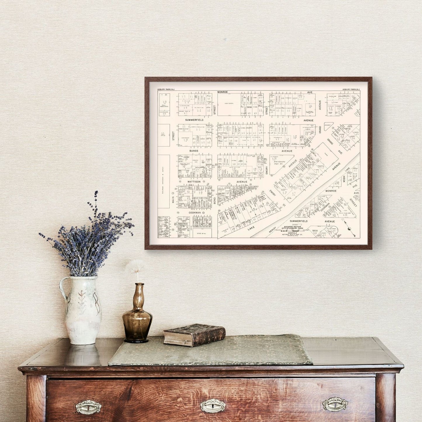 Vintage Map of Asbury Park, NJ Business Section 1947