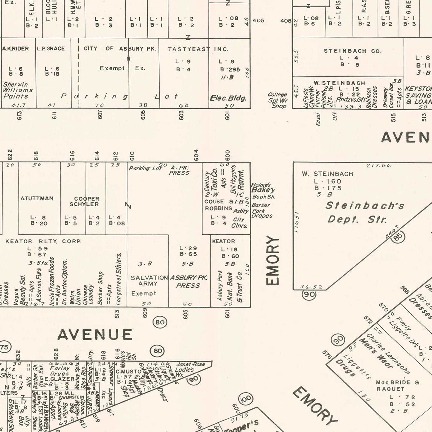 Vintage Map of Asbury Park, NJ Business Section 1947