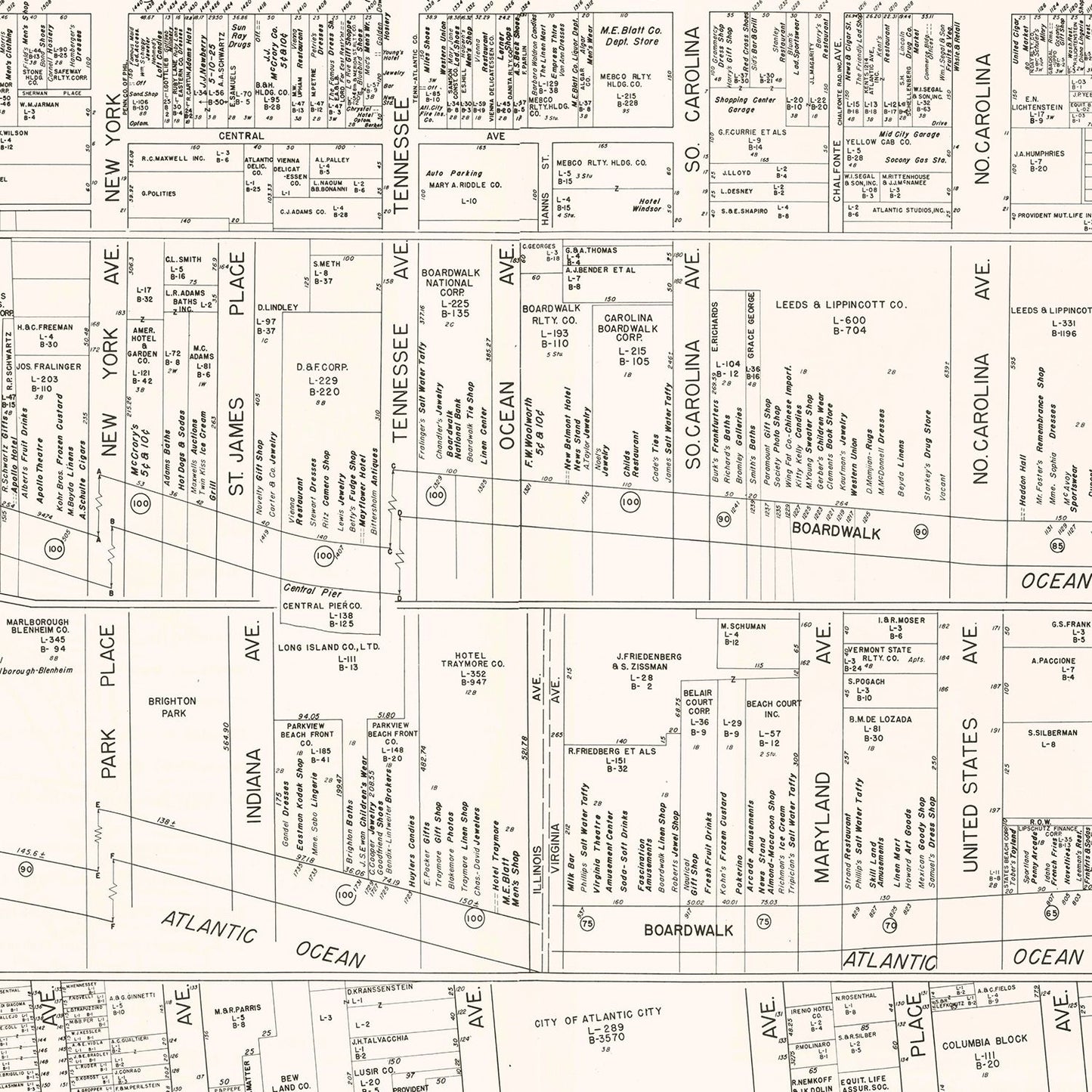 Vintage Map of Atlantic City, NJ Business Section 1947