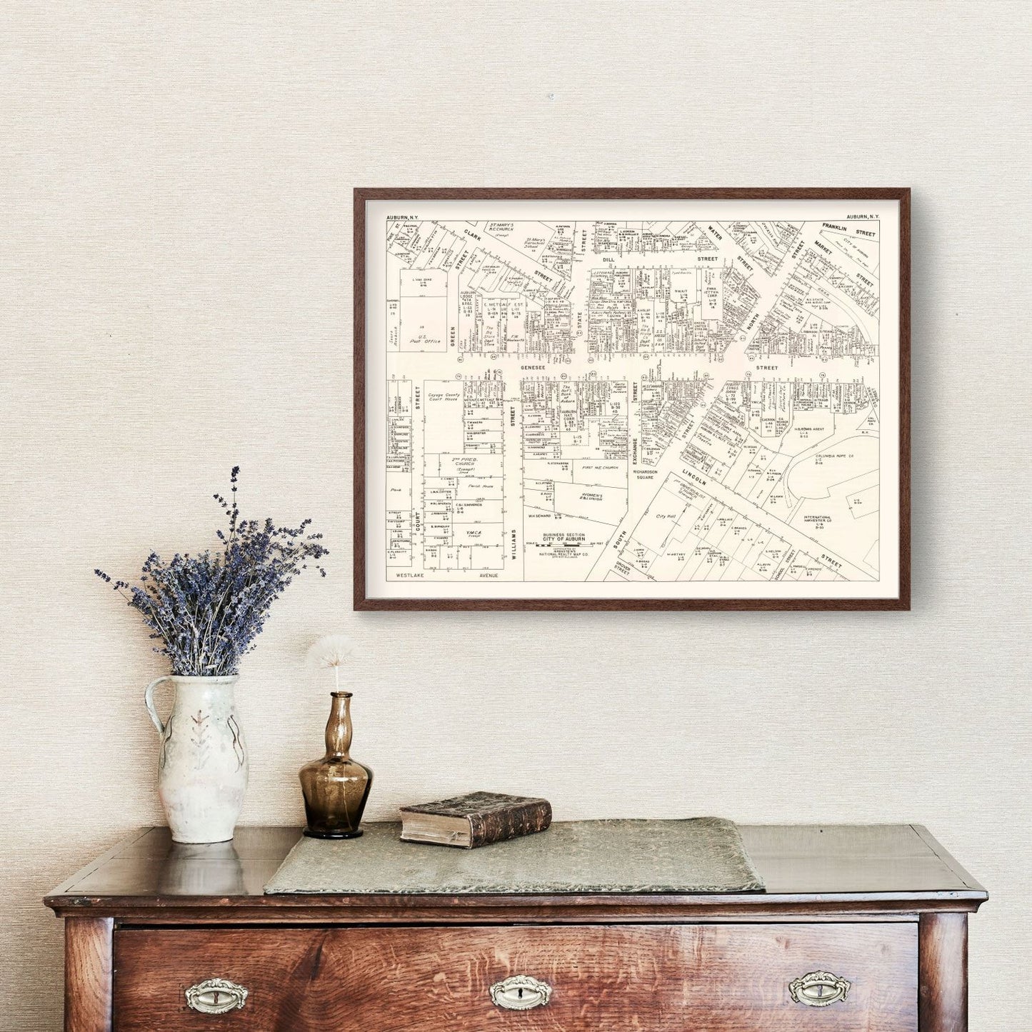 Vintage Map of Auburn, NY Business Section 1947