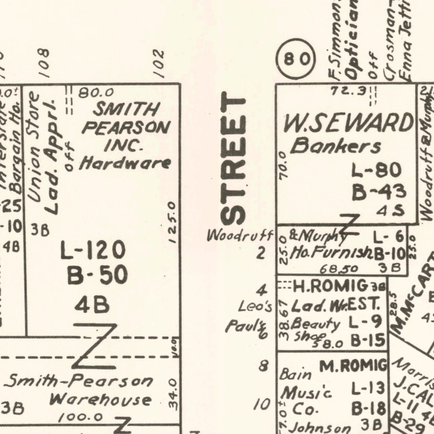 Vintage Map of Auburn, NY Business Section 1947