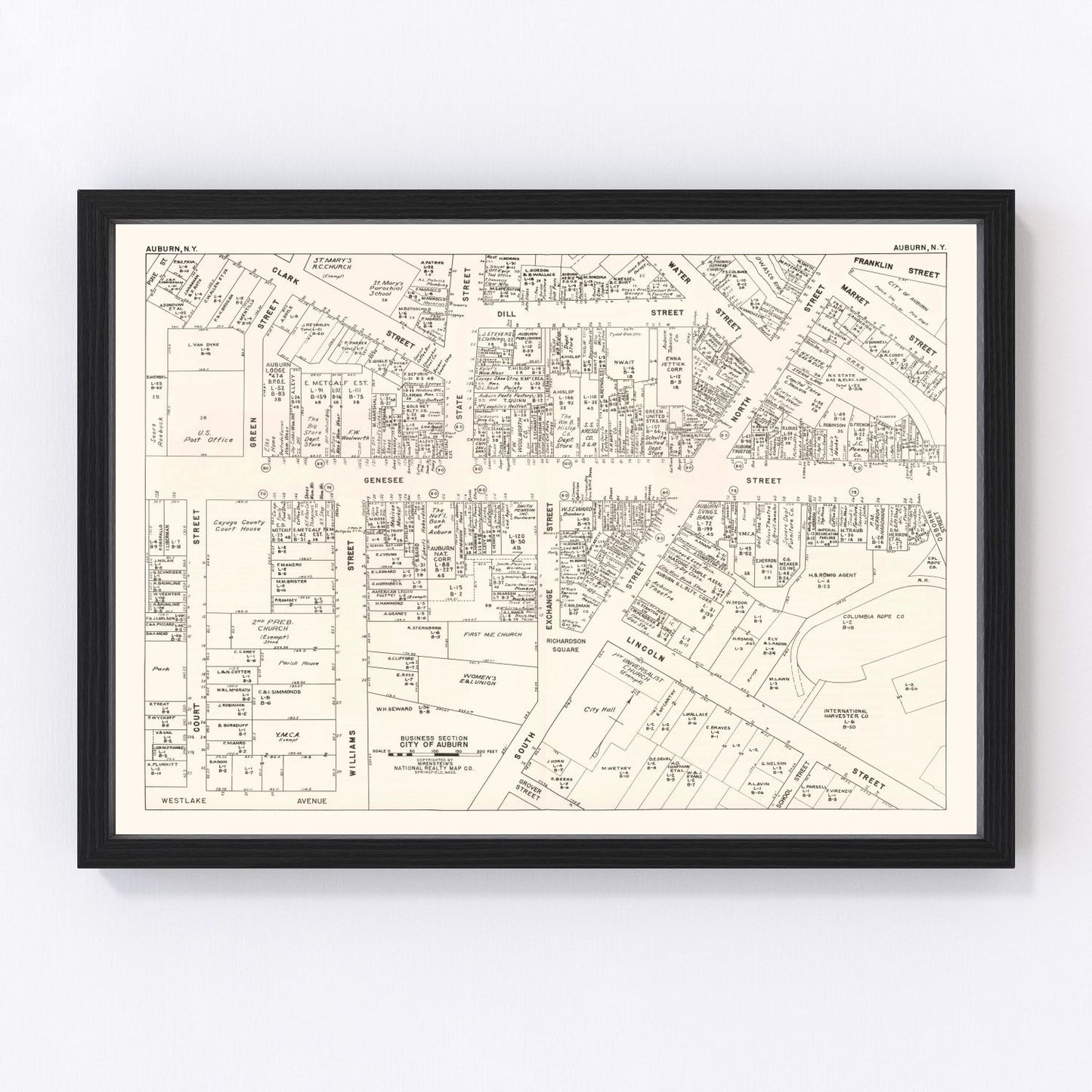 Vintage Map of Auburn, NY Business Section 1947
