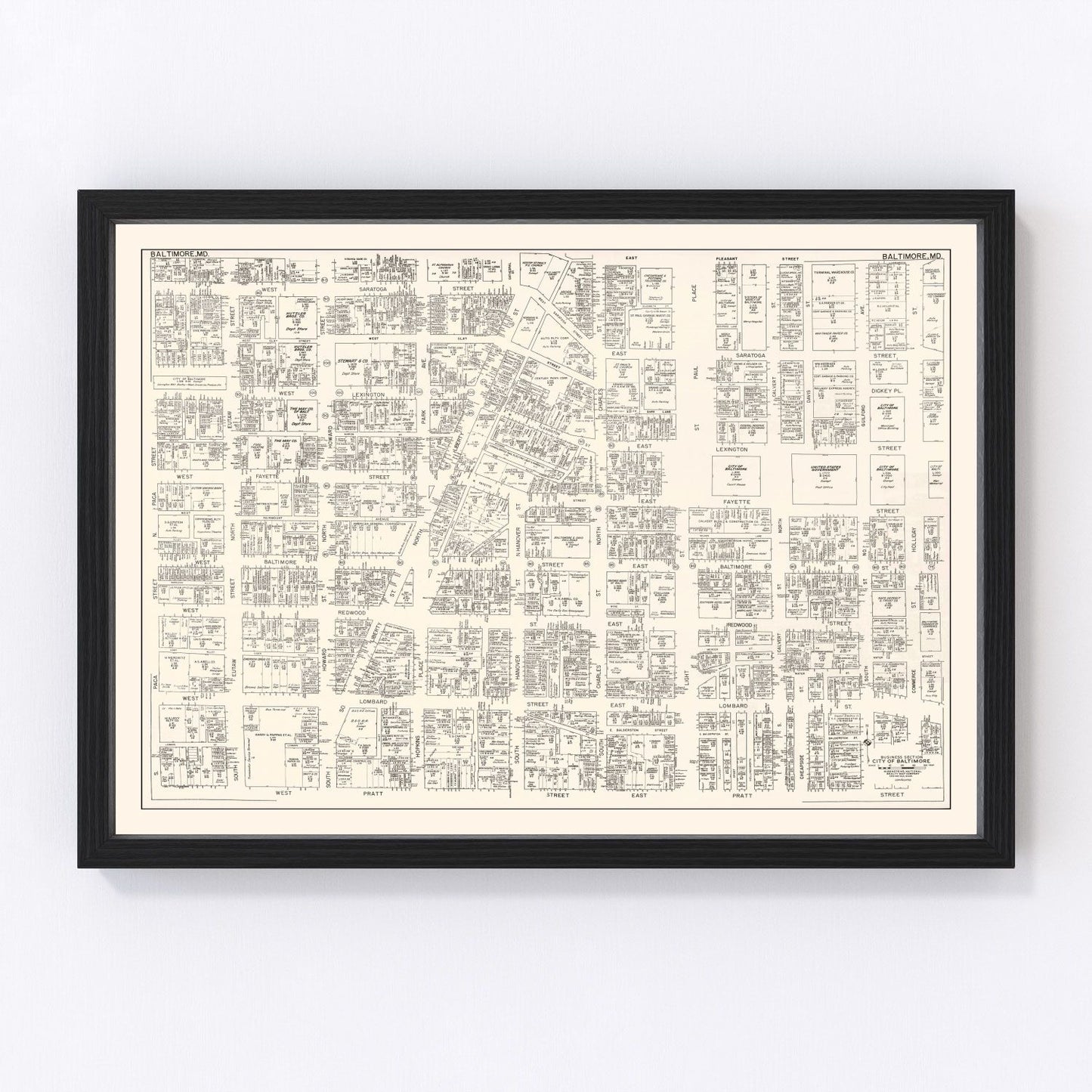 Vintage Map of Baltimore, MD Business Section 1947