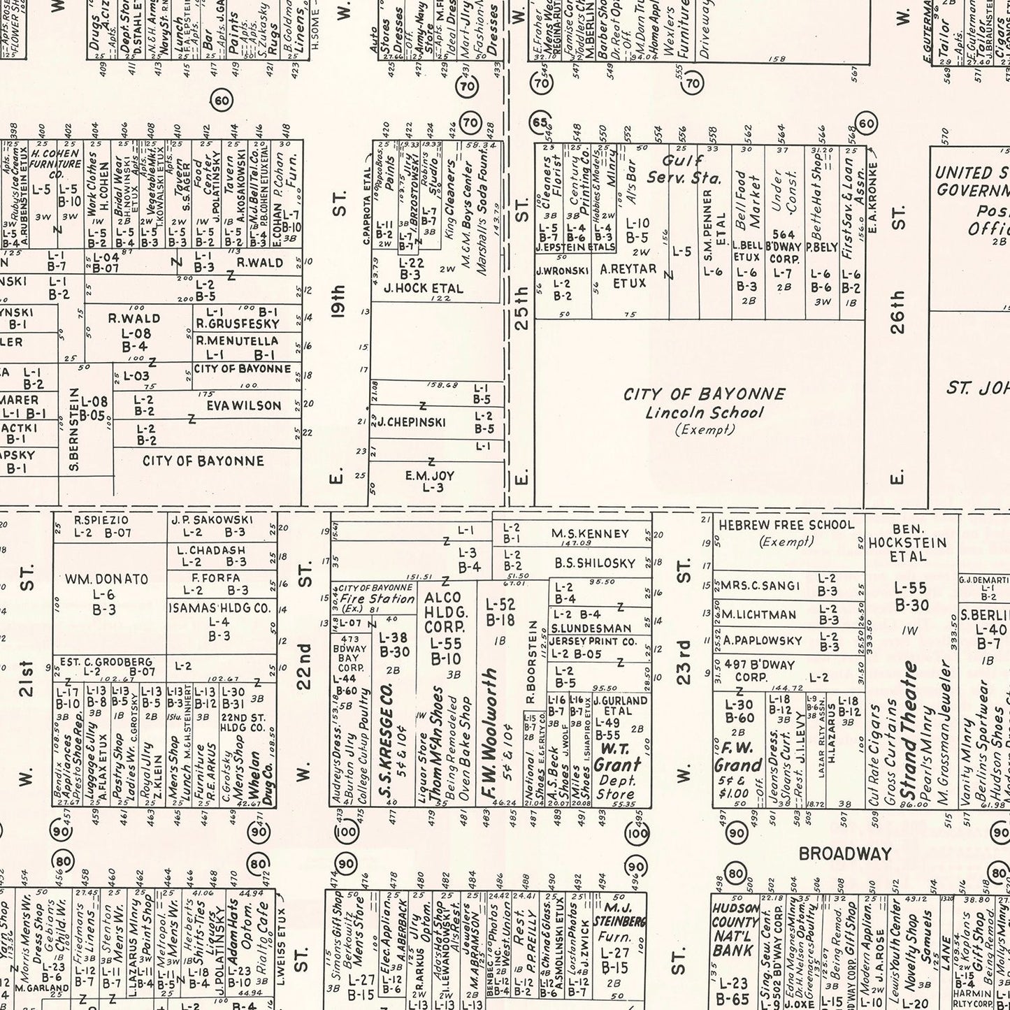Vintage Map of Bayonne, NJ Business Section 1947