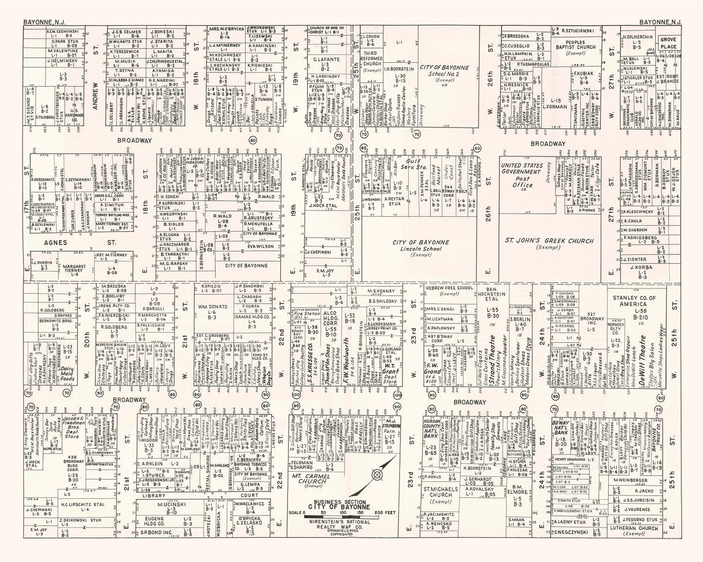 Vintage Map of Bayonne, NJ Business Section 1947