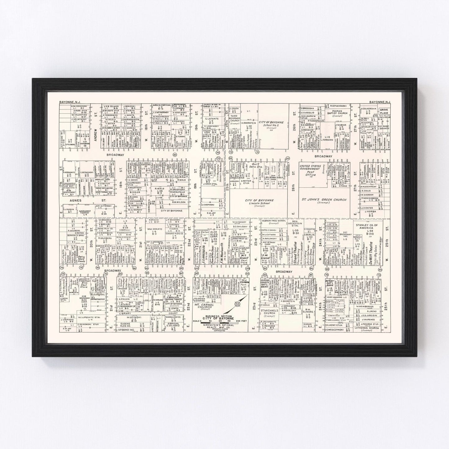 Vintage Map of Bayonne, NJ Business Section 1947