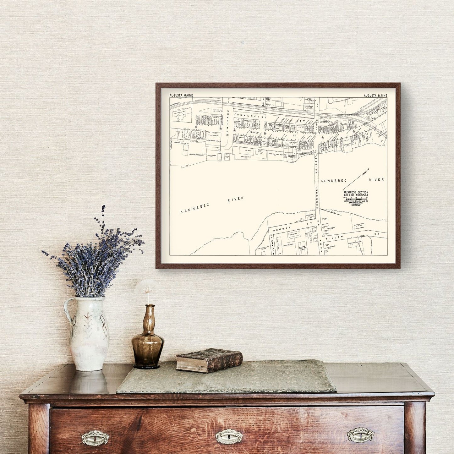 Vintage Map of Augusta, ME Business Section 1946