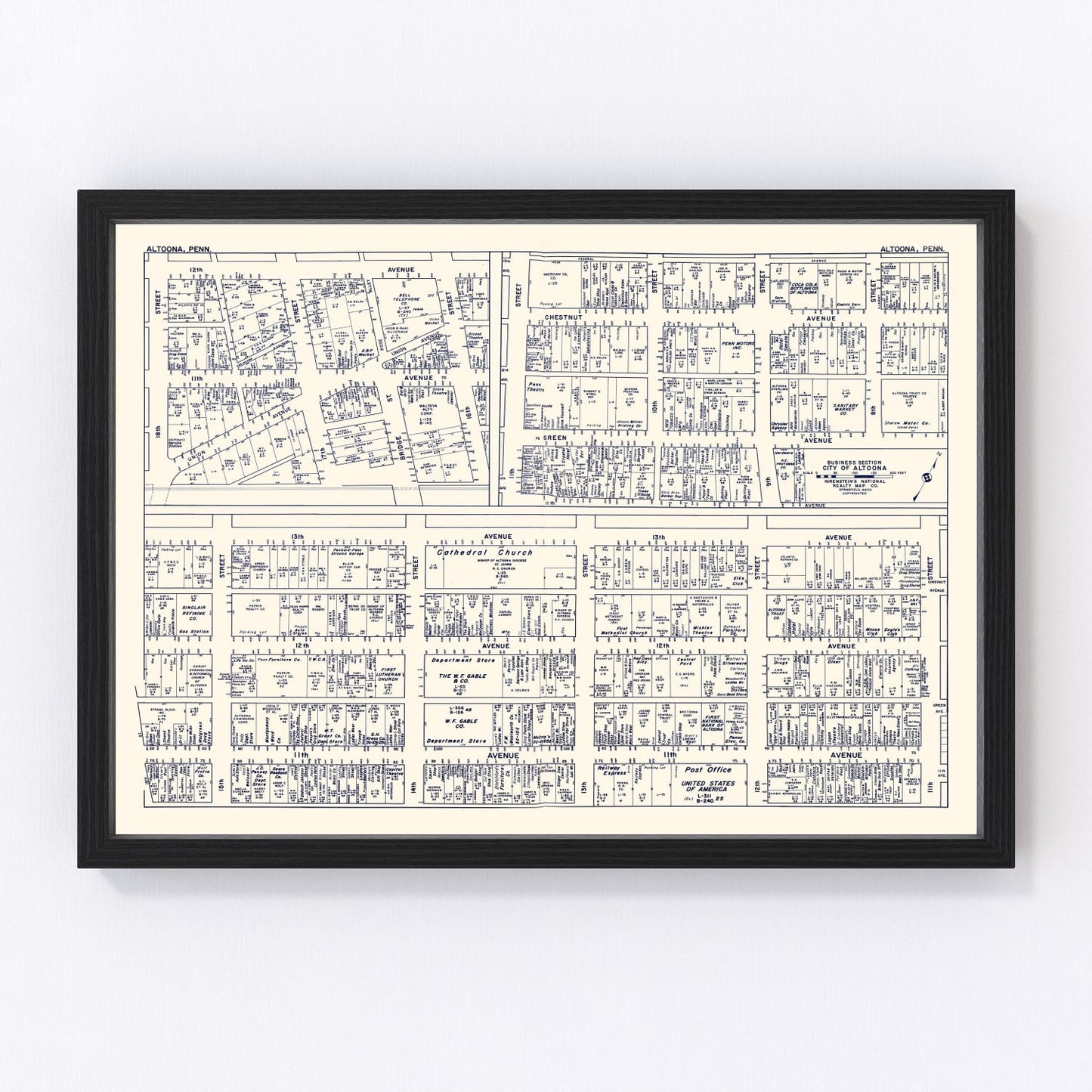 Vintage Map of Altoona, PA Business Section 1950