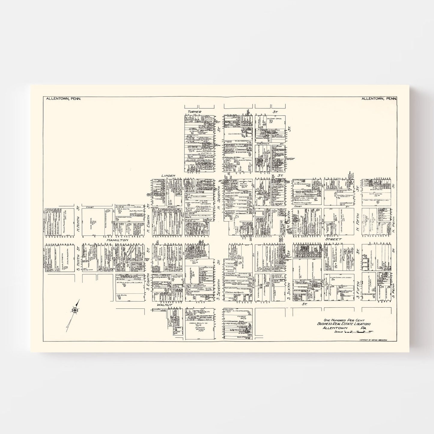 Vintage Map of Allentown, PA Business Section 1929