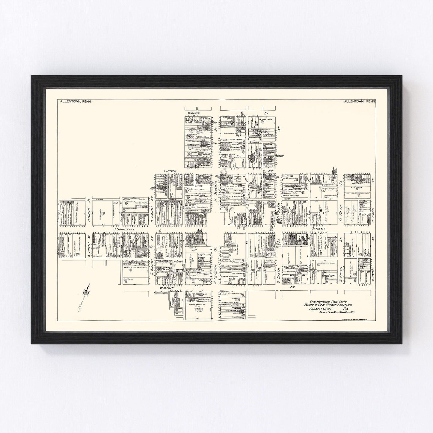 Vintage Map of Allentown, PA Business Section 1929