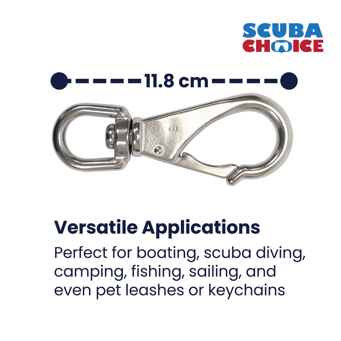 11.8cm Stainless Steel Swivel Eye Snap Hook Marine Clip Size #3, 16mm Opening