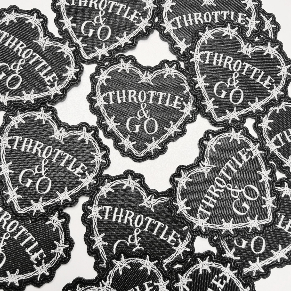 2.5" Throttle & GO Heart w barbed wire - Embroidered Hat Patch