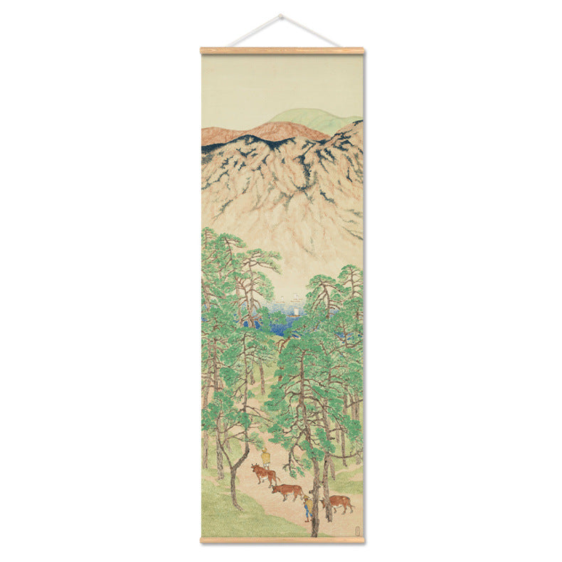 Antique Chinese Hand-Painted Landscape Scroll, Pine Tree