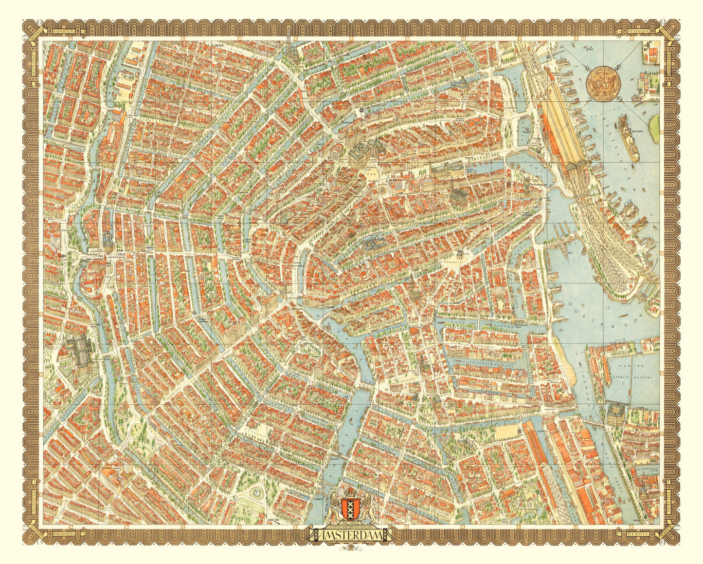 Vintage Map of Amsterdam, Netherlands 1956