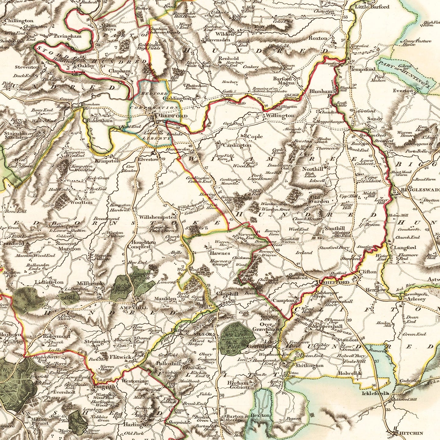 Vintage Map of Bedfordshire County England, 1801