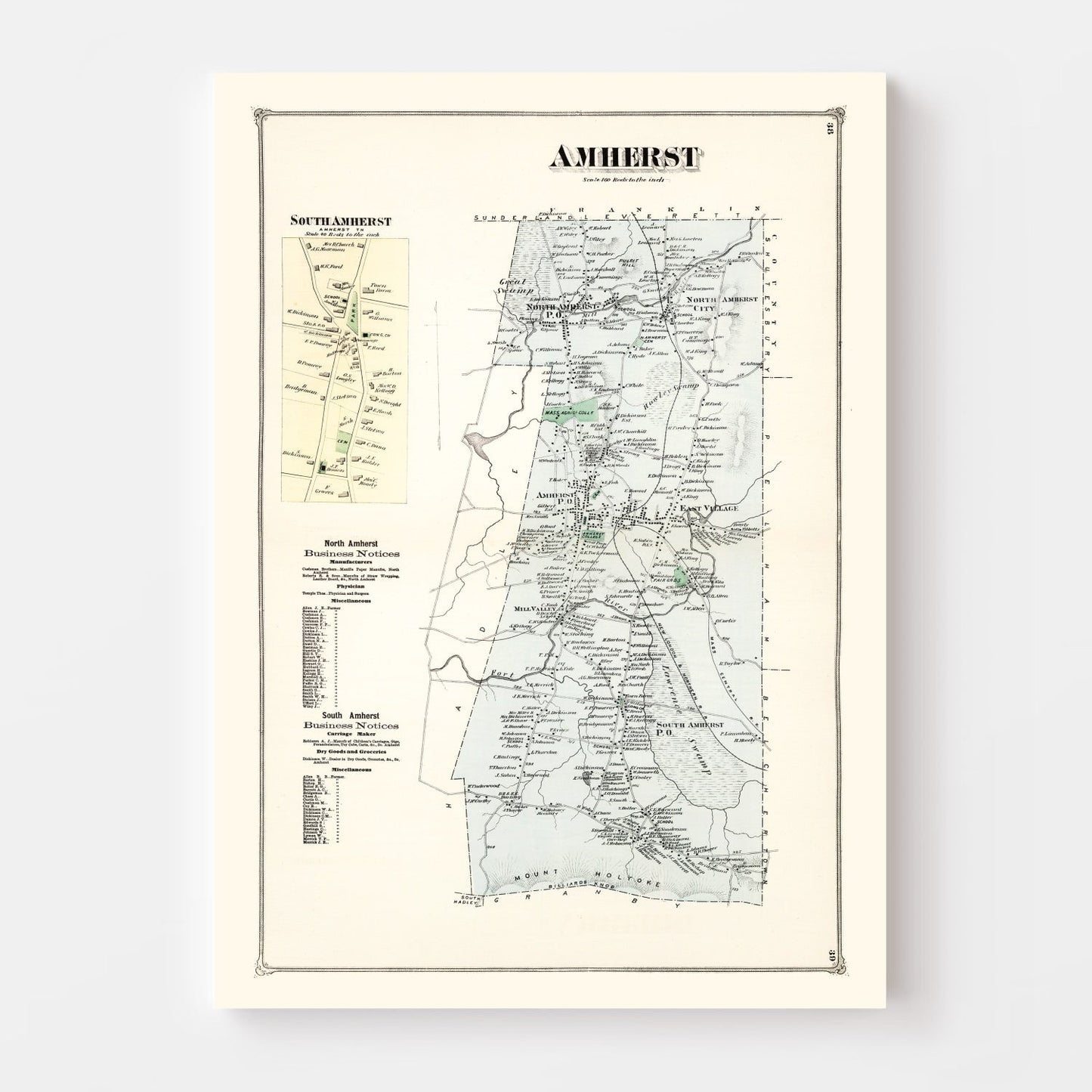 Vintage Map of Amherst, Massachusetts 1873