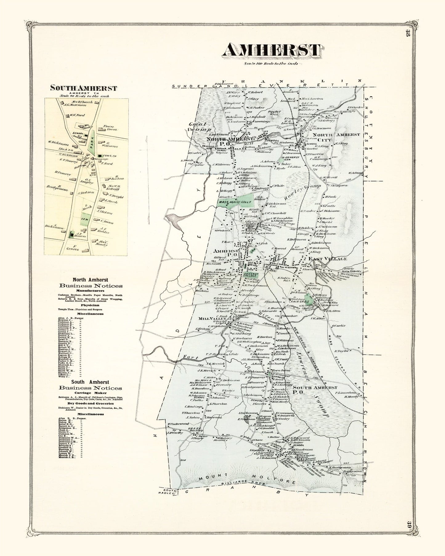 Vintage Map of Amherst, Massachusetts 1873