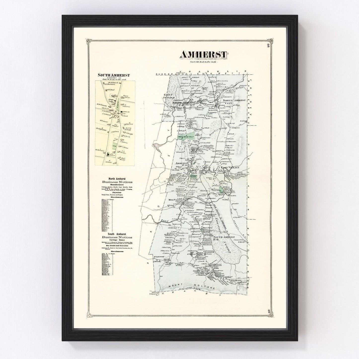 Vintage Map of Amherst, Massachusetts 1873