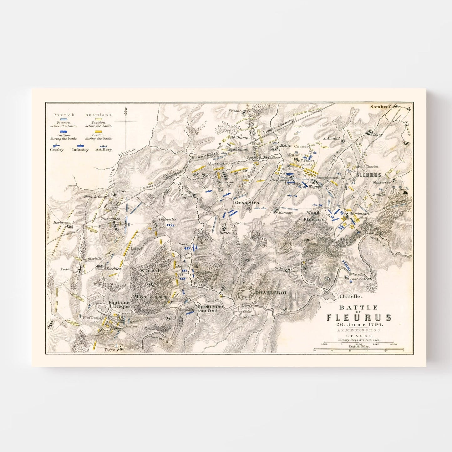 Vintage Map of the Battle of Fleurus, 1794