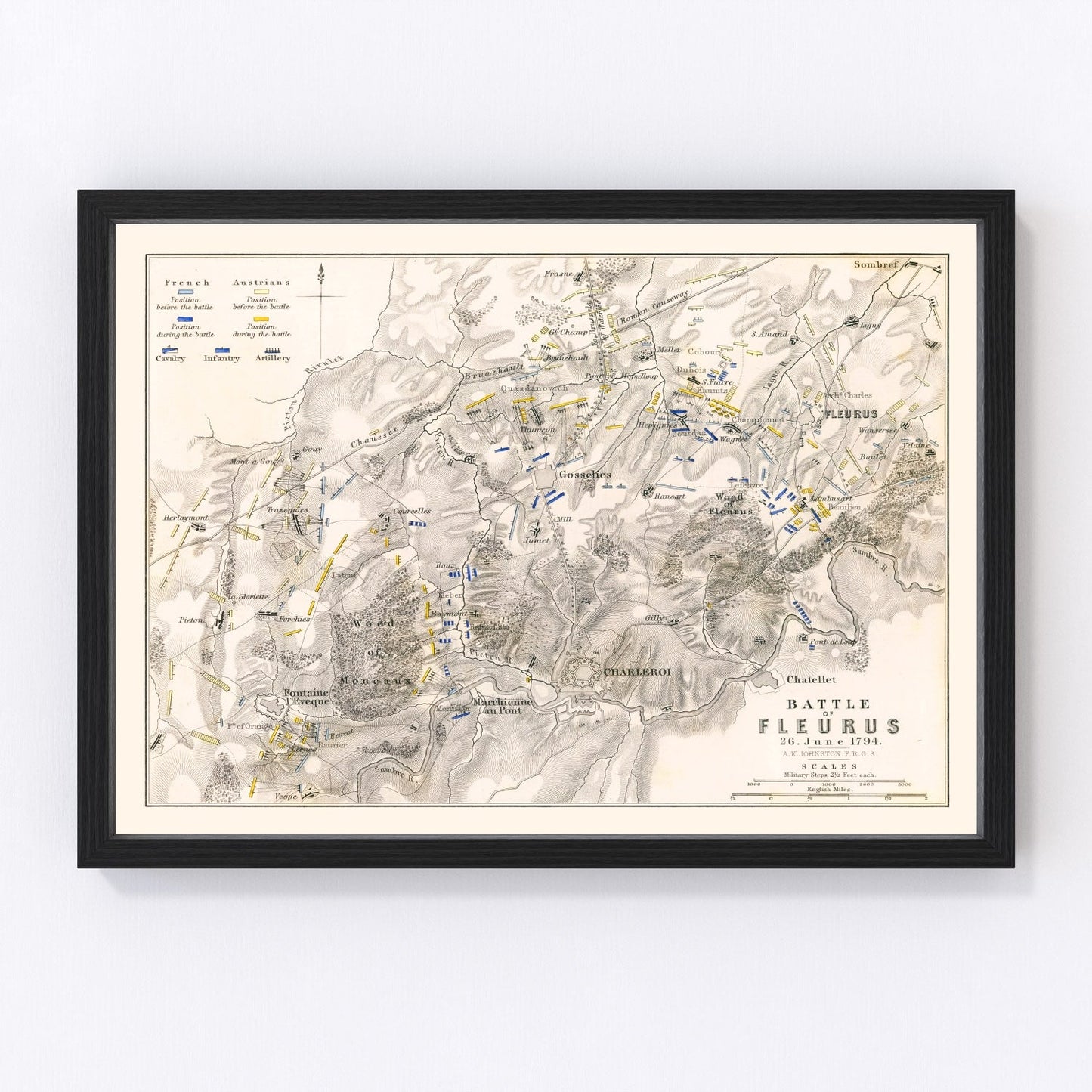 Vintage Map of the Battle of Fleurus, 1794