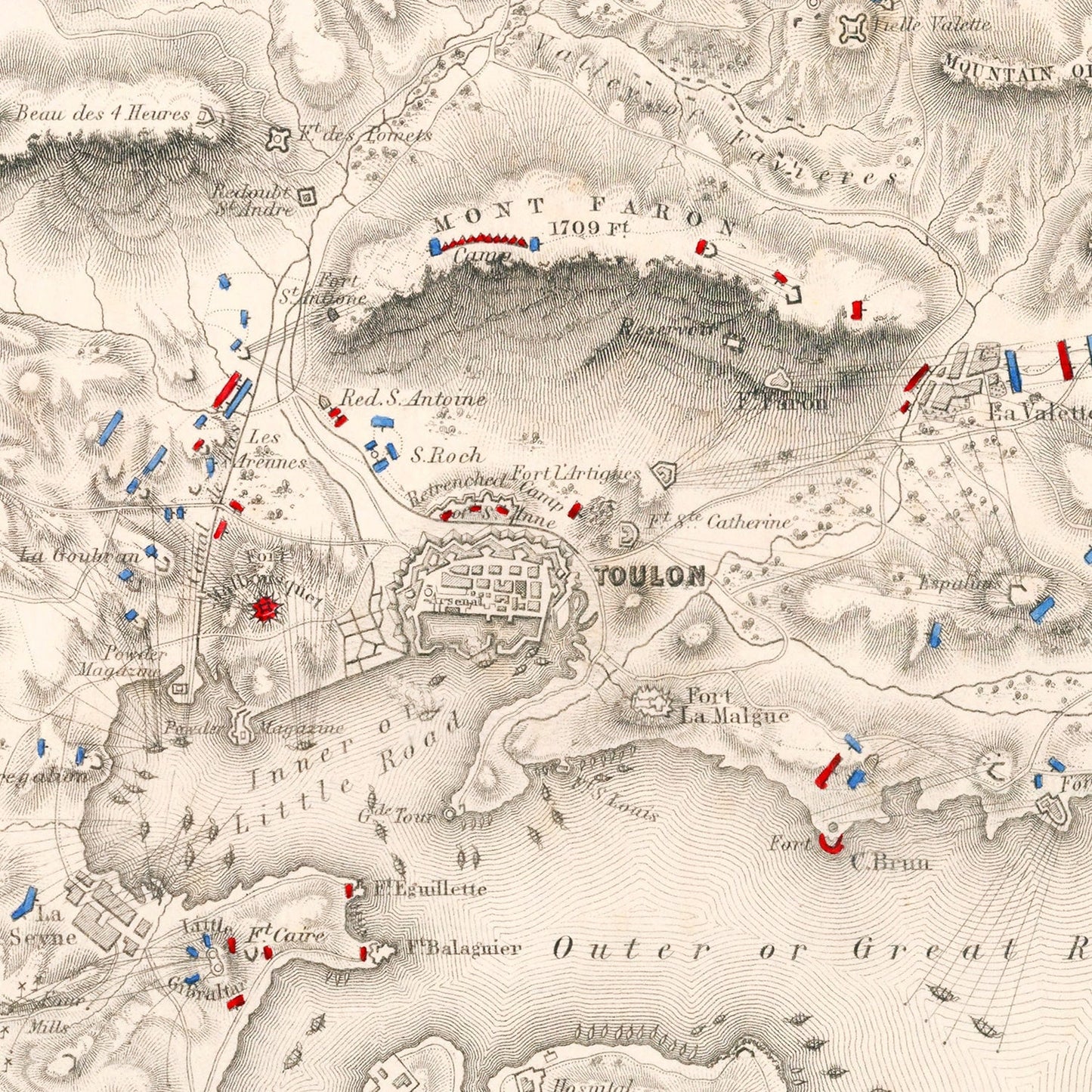 Vintage Map of the Siege of Toulon, 1793