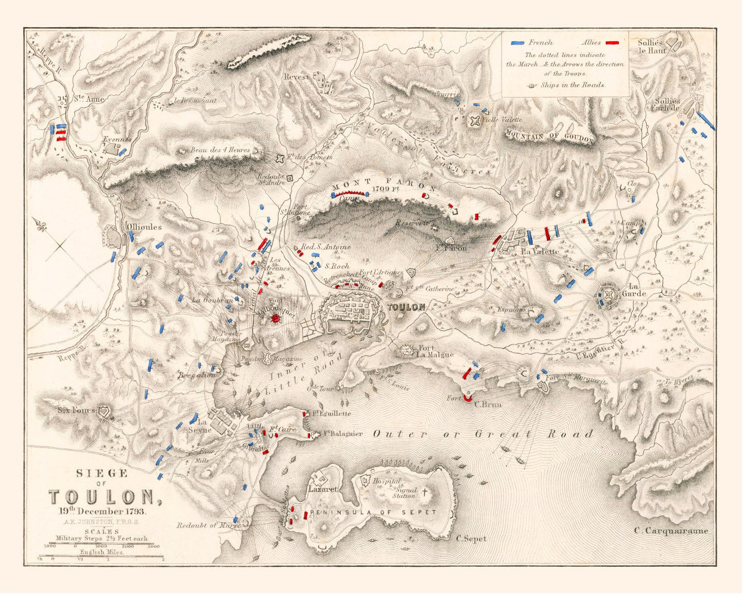 Vintage Map of the Siege of Toulon, 1793