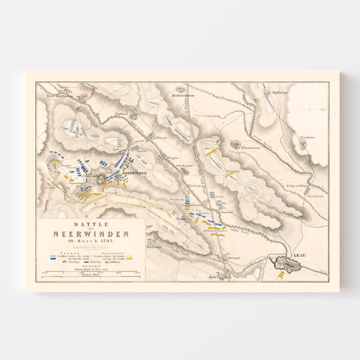 Vintage Map of the Battle of Neerwinden, 1793